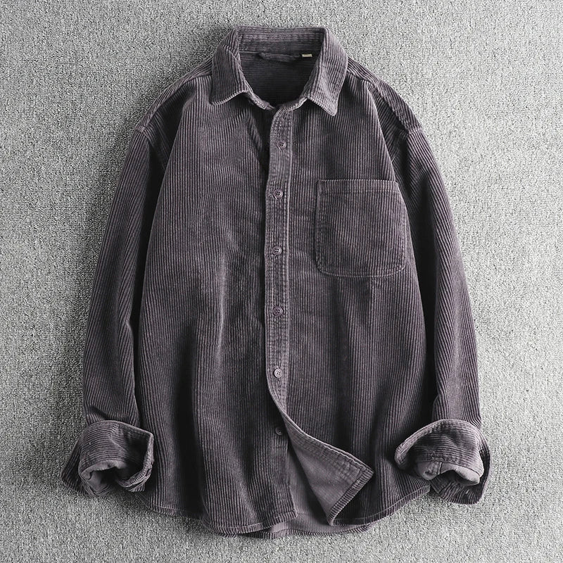 Travis - Men's Corduroy Button-Down Shirt with Pocket