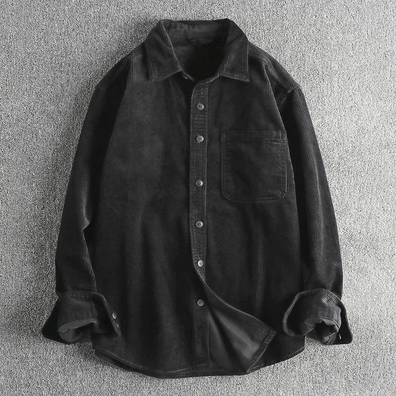 Travis - Men's Corduroy Button-Down Shirt with Pocket