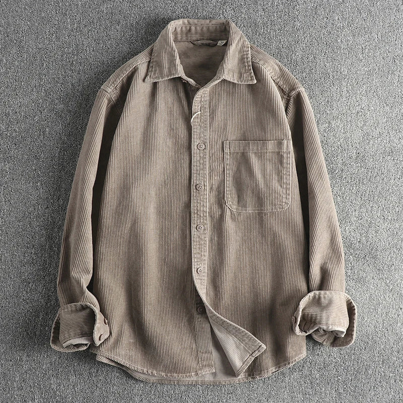 Travis - Men's Corduroy Button-Down Shirt with Pocket