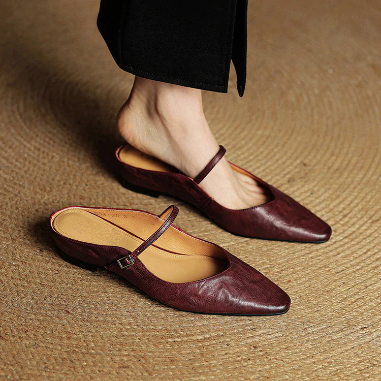 Valeria - Women's Pointed-Toe Leather Flats
