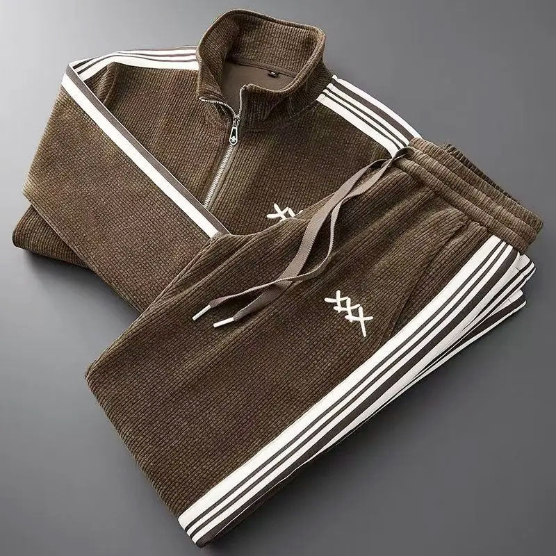 Wesley - Men's Corduroy Tracksuit with Side Stripes