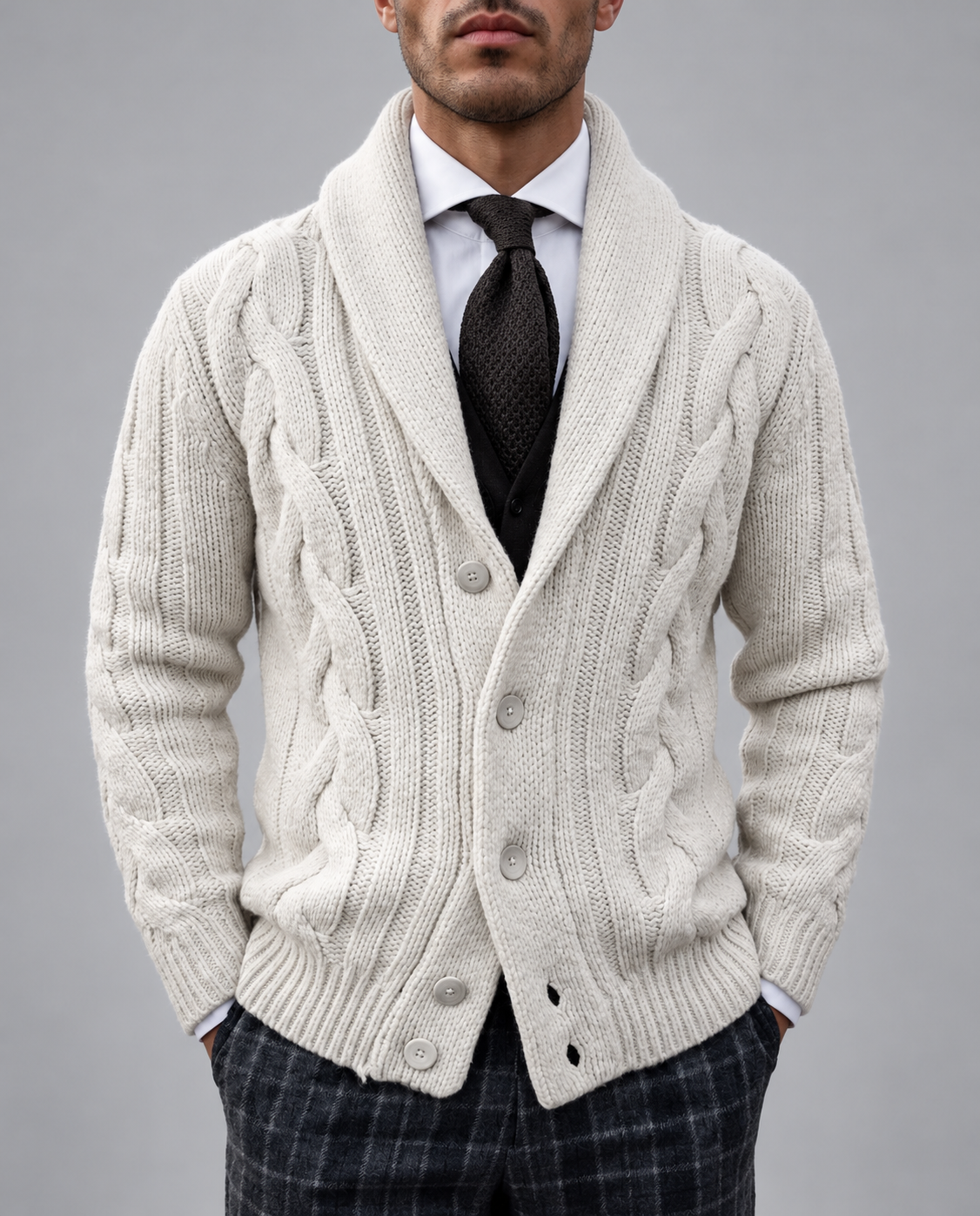 Wilfredo - Men's Cable Knit Shawl Collar Cardigan