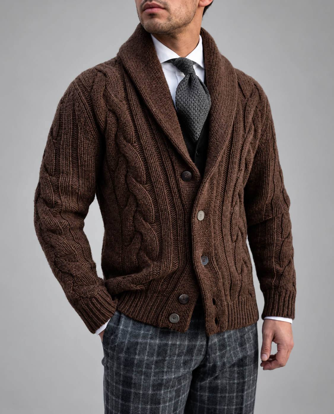Wilfredo - Men's Cable Knit Shawl Collar Cardigan