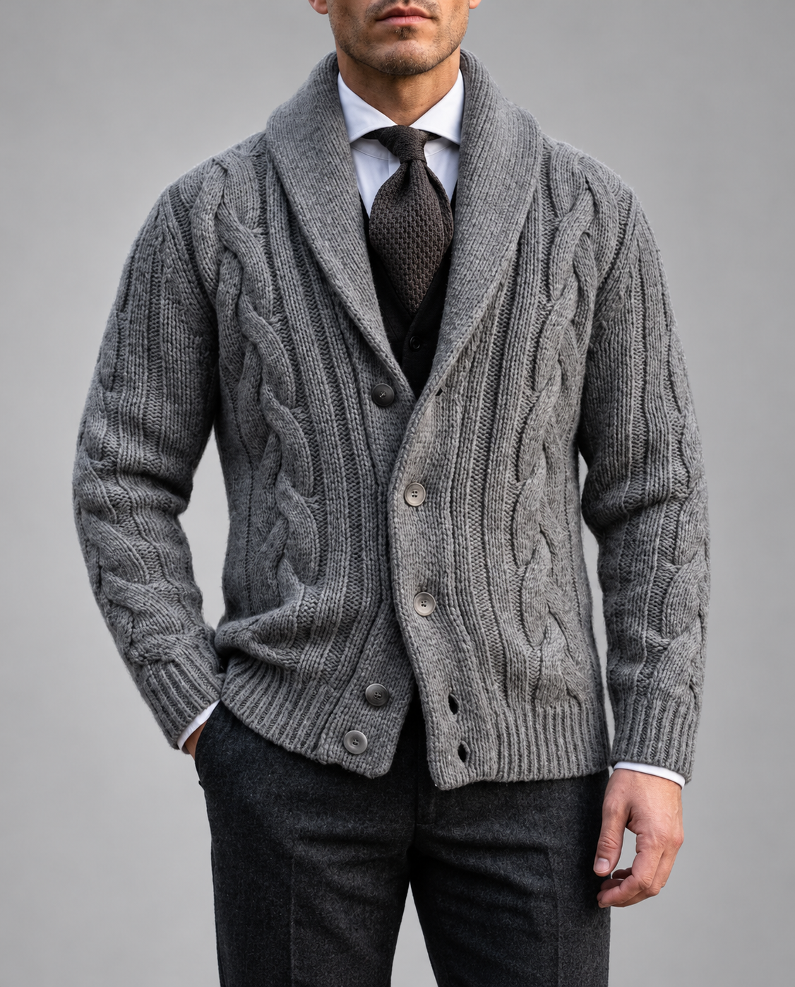 Wilfredo - Men's Cable Knit Shawl Collar Cardigan