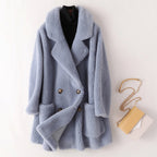 Clara - Women's Faux Shearling Double-Breasted Coat