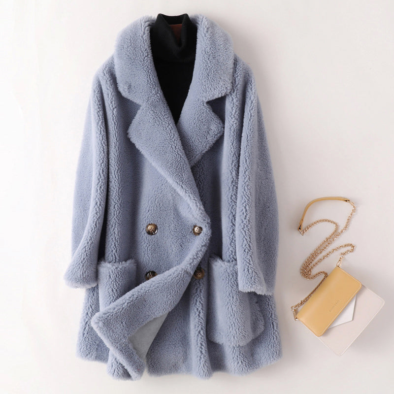 Clara - Women's Faux Shearling Double-Breasted Coat