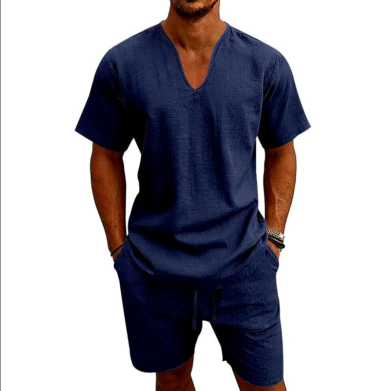 Crispin - Men's Linen V-Neck Relaxed Fit Co-ord Set