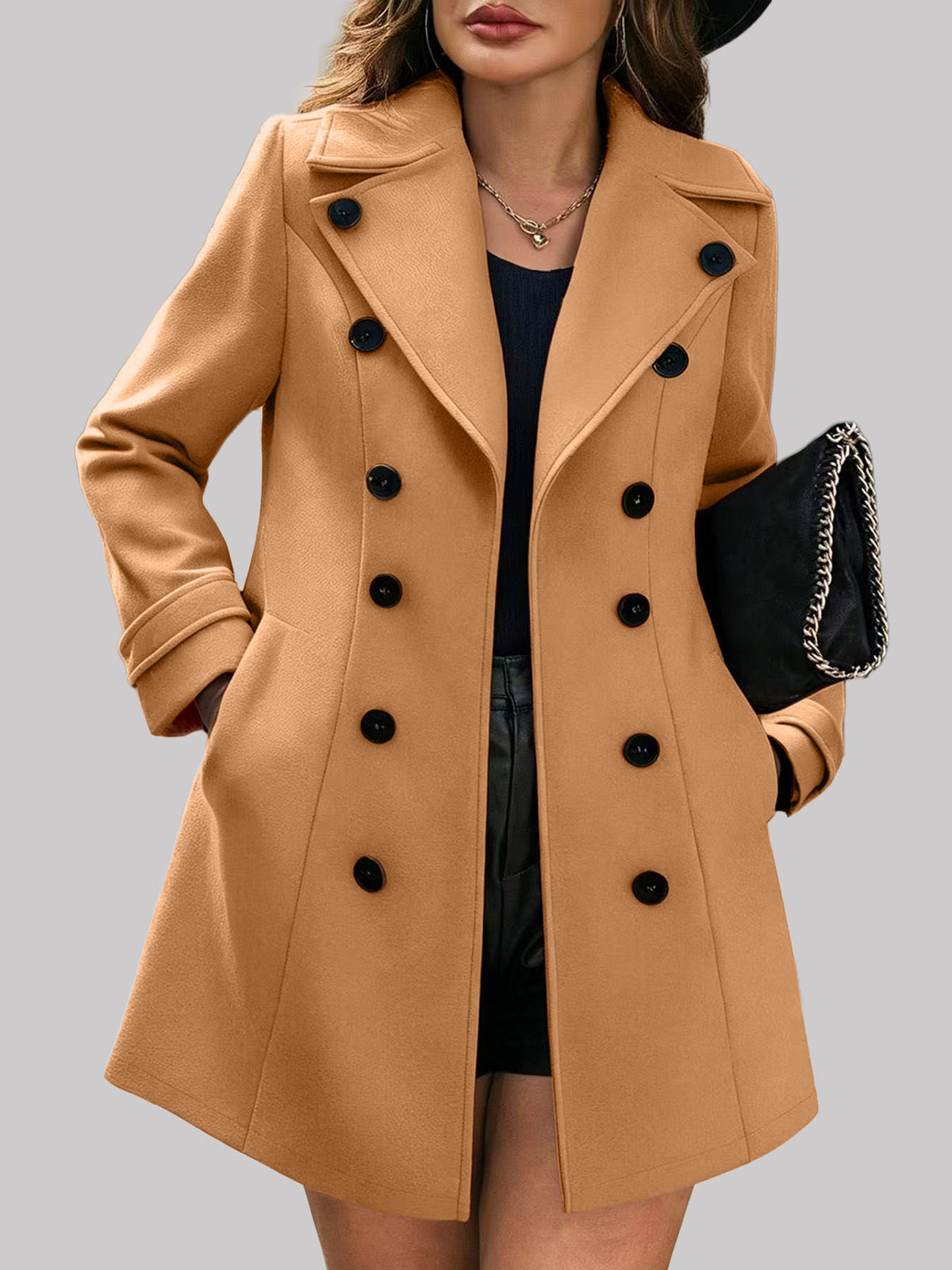 Abigail - Women's Notch Lapel Suede Button Front Coat
