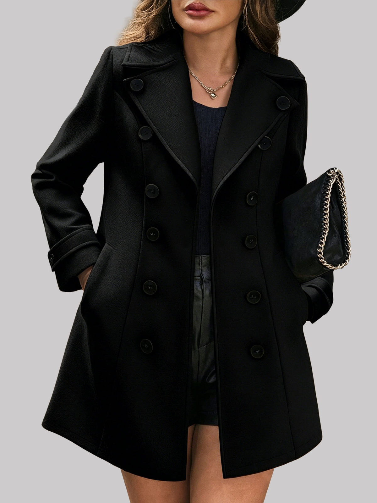 Abigail - Women's Notch Lapel Suede Button Front Coat