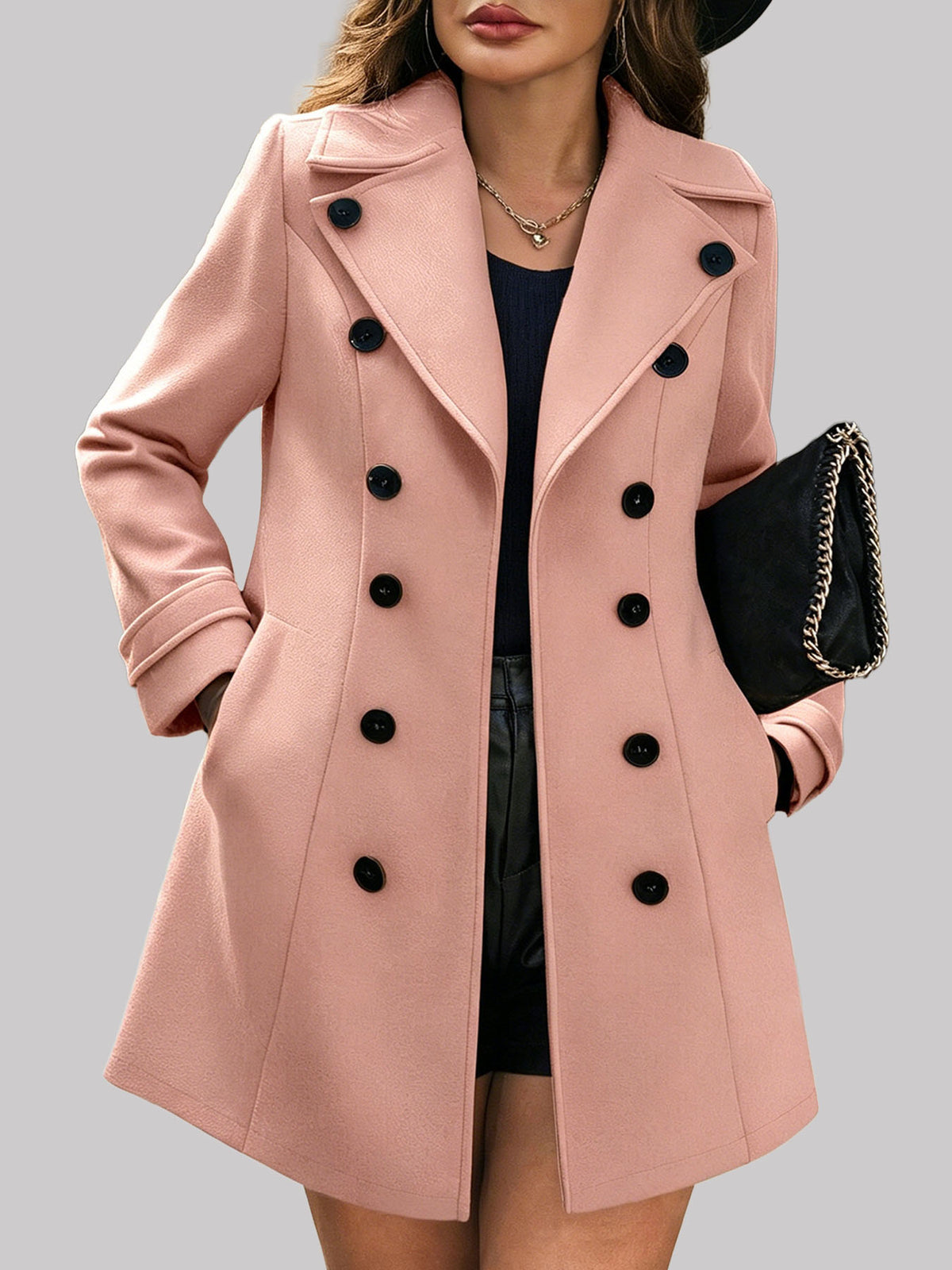 Abigail - Women's Notch Lapel Suede Button Front Coat