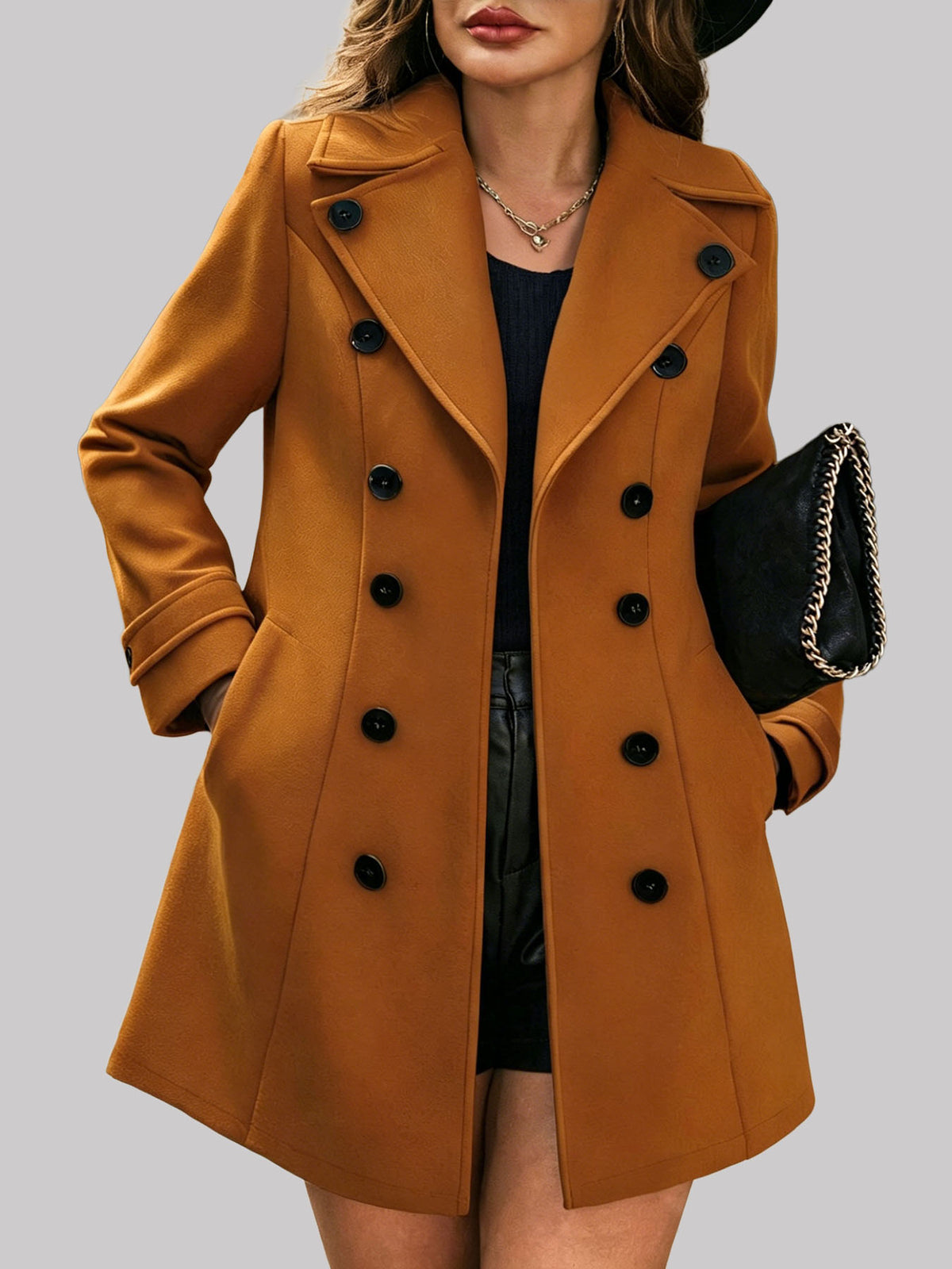 Abigail - Women's Notch Lapel Suede Button Front Coat