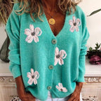 Adalyn - Women's Embroidered Floral Button-Front Cardigan