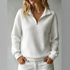 Adelle - Women's Waffle Textured Half-Zip Loose Sweatshirt 1