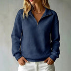 Adelle - Women's Waffle Textured Half-Zip Loose Sweatshirt 3