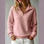 Adelle - Women's Waffle Textured Half-Zip Loose Sweatshirt 4