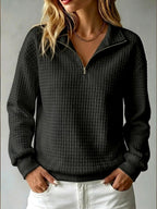 Adelle - Women's Waffle Textured Half-Zip Loose Sweatshirt 5