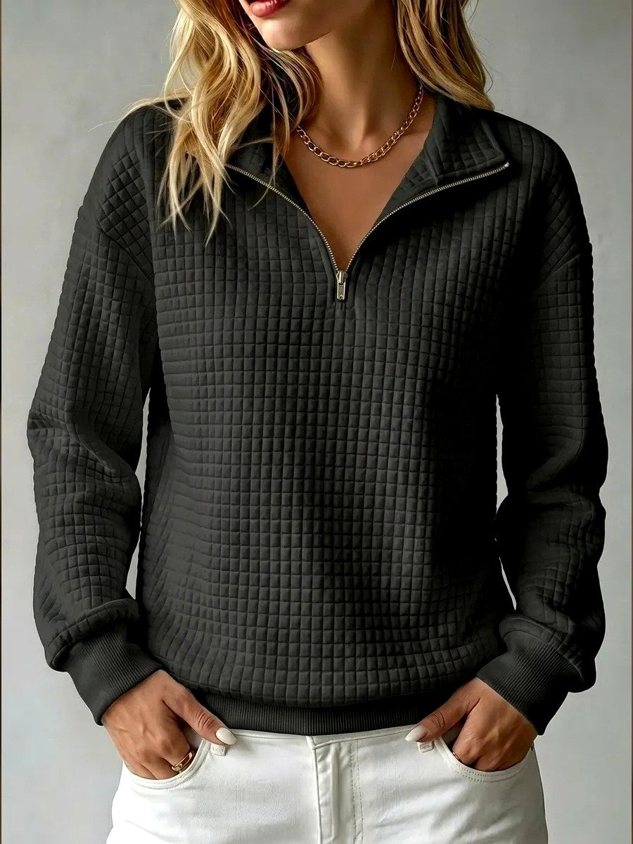 Adelle - Women's Waffle Textured Half-Zip Loose Sweatshirt 5