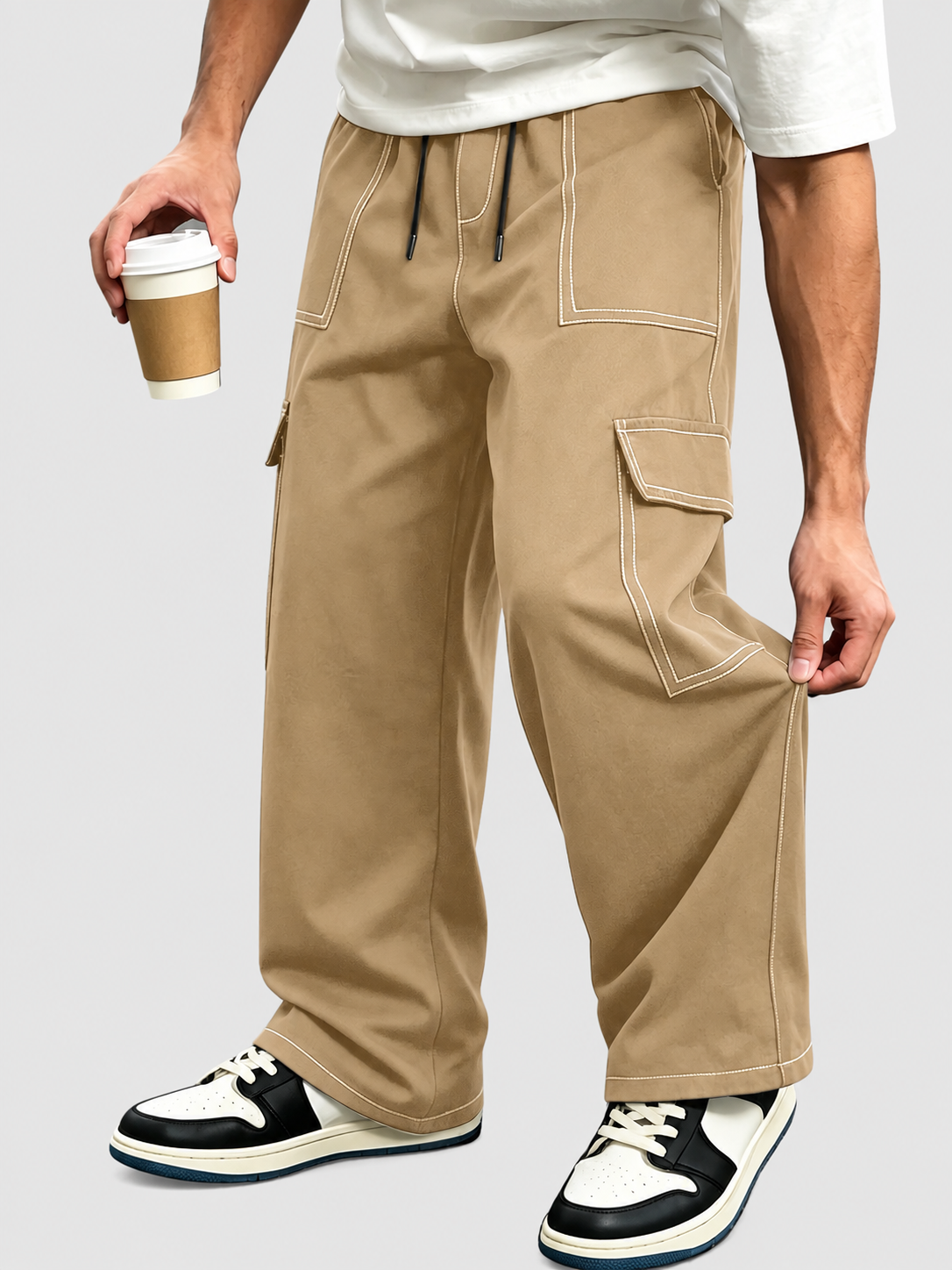 Adrian - Men's Oversized Cargo Pants with Contrast Stitching