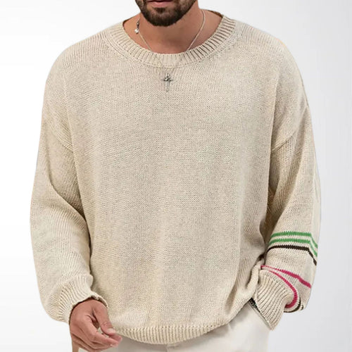 Alexander - Men's Contrast Stripe Crew Neck Relaxed Sweater 1
