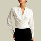 Alexina - Women's Satin Wrap Front Long Sleeve Blouse 1