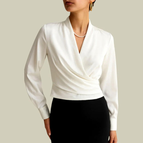 Alexina - Women's Satin Wrap Front Long Sleeve Blouse 1