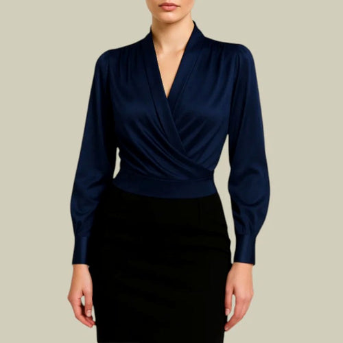 Alexina - Women's Satin Wrap Front Long Sleeve Blouse 2