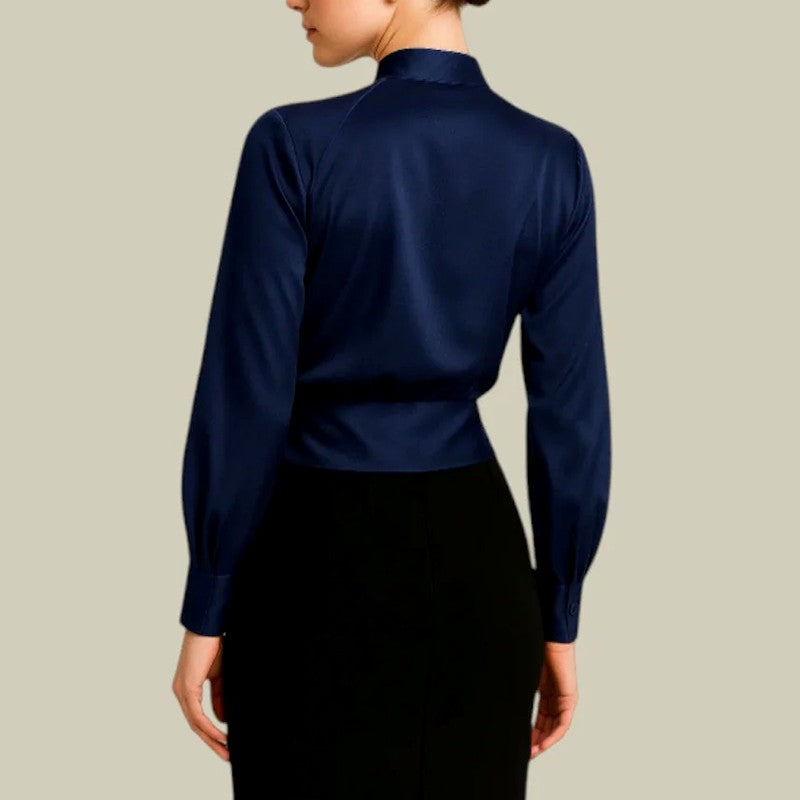 Alexina - Women's Satin Wrap Front Long Sleeve Blouse 3