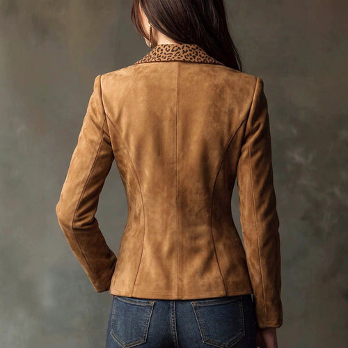Alice - Women's Faux Suede Leopard Lapel Blazer 2