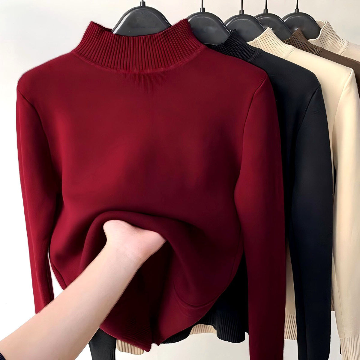 Alicia - Women's High Neck Fitted Knit Sweater