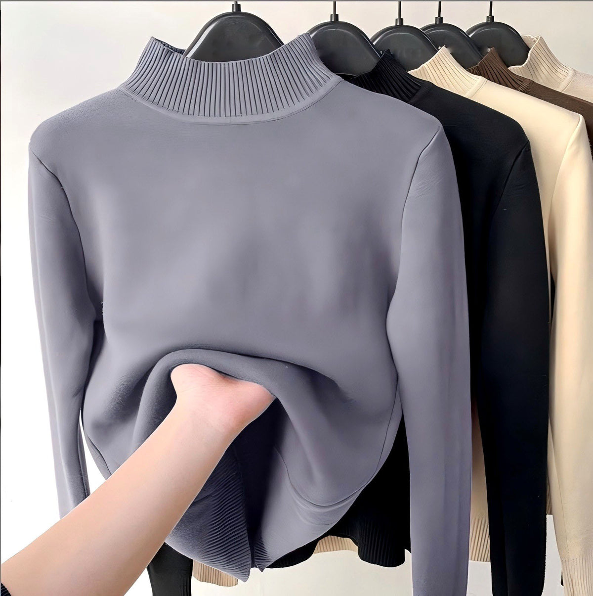 Alicia - Women's High Neck Fitted Knit Sweater