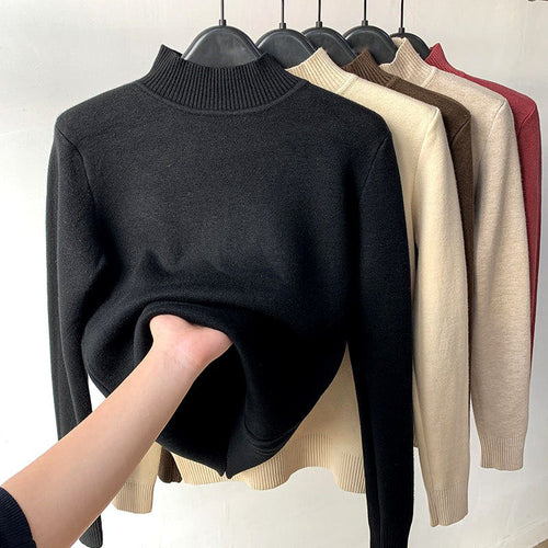 Alicia - Women's High Neck Fitted Knit Sweater