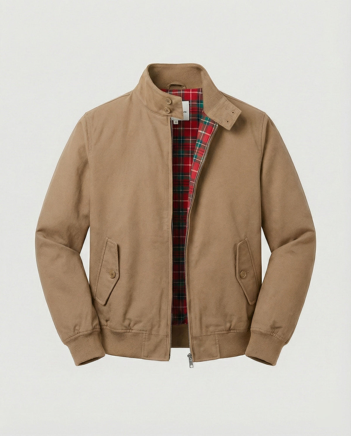 Aljon - Men's Zip-Front Harrington Jacket with Tartan Lining