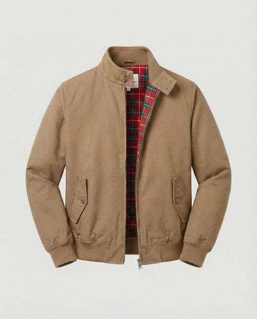 Aljon - Men's Zip-Front Harrington Jacket with Tartan Lining