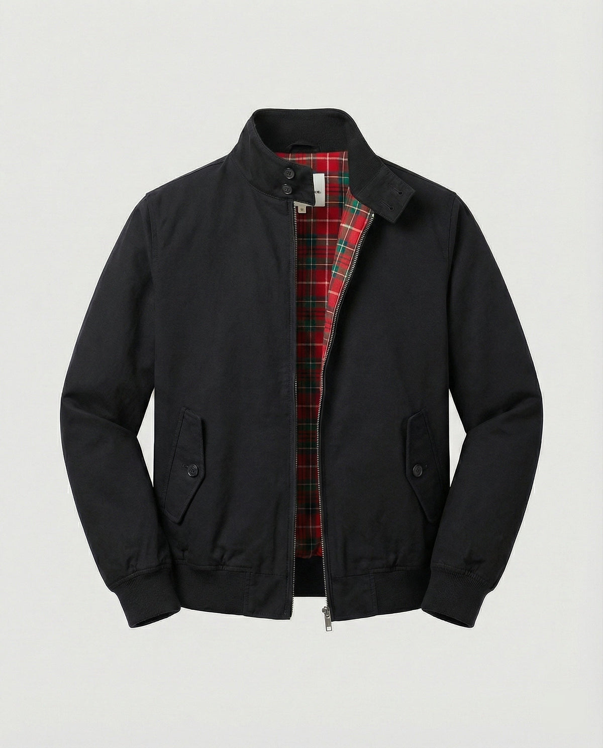 Aljon - Men's Zip-Front Harrington Jacket with Tartan Lining