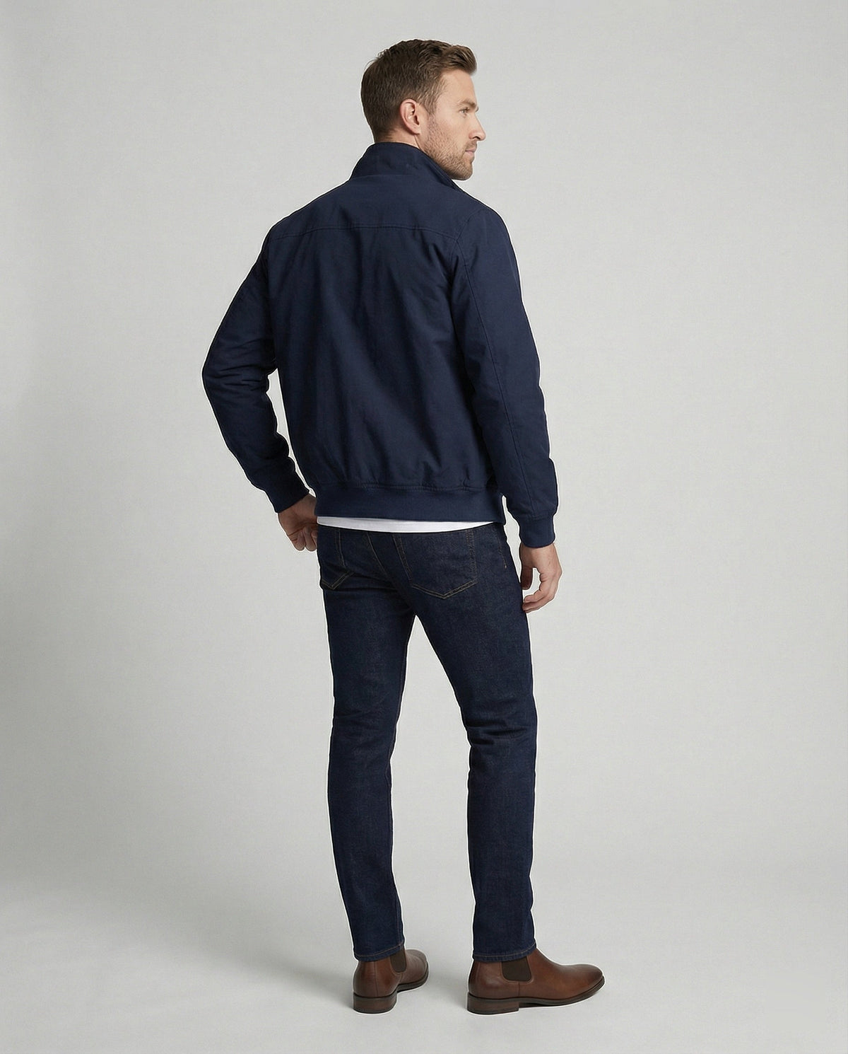 Aljon - Men's Zip-Front Harrington Jacket with Tartan Lining