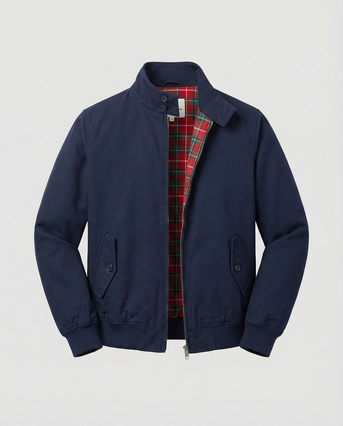 Aljon - Men's Zip-Front Harrington Jacket with Tartan Lining