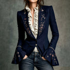Alma - Women's Floral Embroidered Bell Sleeve Blazer 1