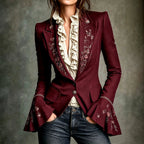 Alma - Women's Floral Embroidered Bell Sleeve Blazer 2