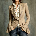 Alma - Women's Floral Embroidered Bell Sleeve Blazer 3