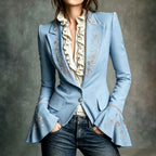 Alma - Women's Floral Embroidered Bell Sleeve Blazer 4