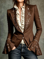 Alma - Women's Floral Embroidered Bell Sleeve Blazer 5