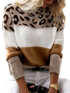 Amanda - Women's Leopard Pattern Color Block Knit Sweater 3