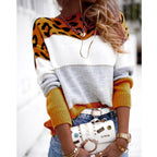 Amanda - Women's Leopard Pattern Color Block Knit Sweater 4