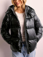 Amara - Women's Glossy Hooded Zip-Up Puffer Jacket 2