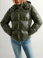 Amara - Women's Glossy Hooded Zip-Up Puffer Jacket 3