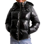 Amara - Women's Glossy Hooded Zip-Up Puffer Jacket 4