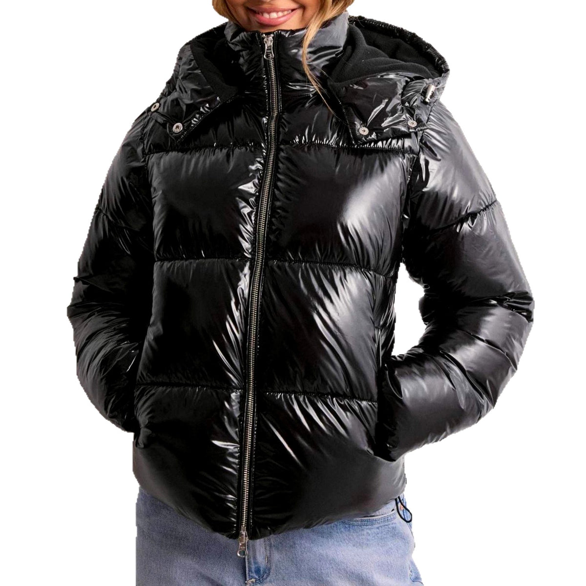 Amara - Women's Glossy Hooded Zip-Up Puffer Jacket 4