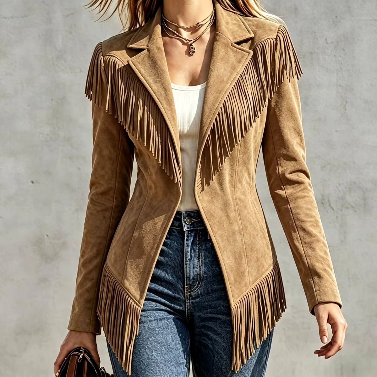 Anais - Women’s Suede-Look Fringe Western Jacket 1