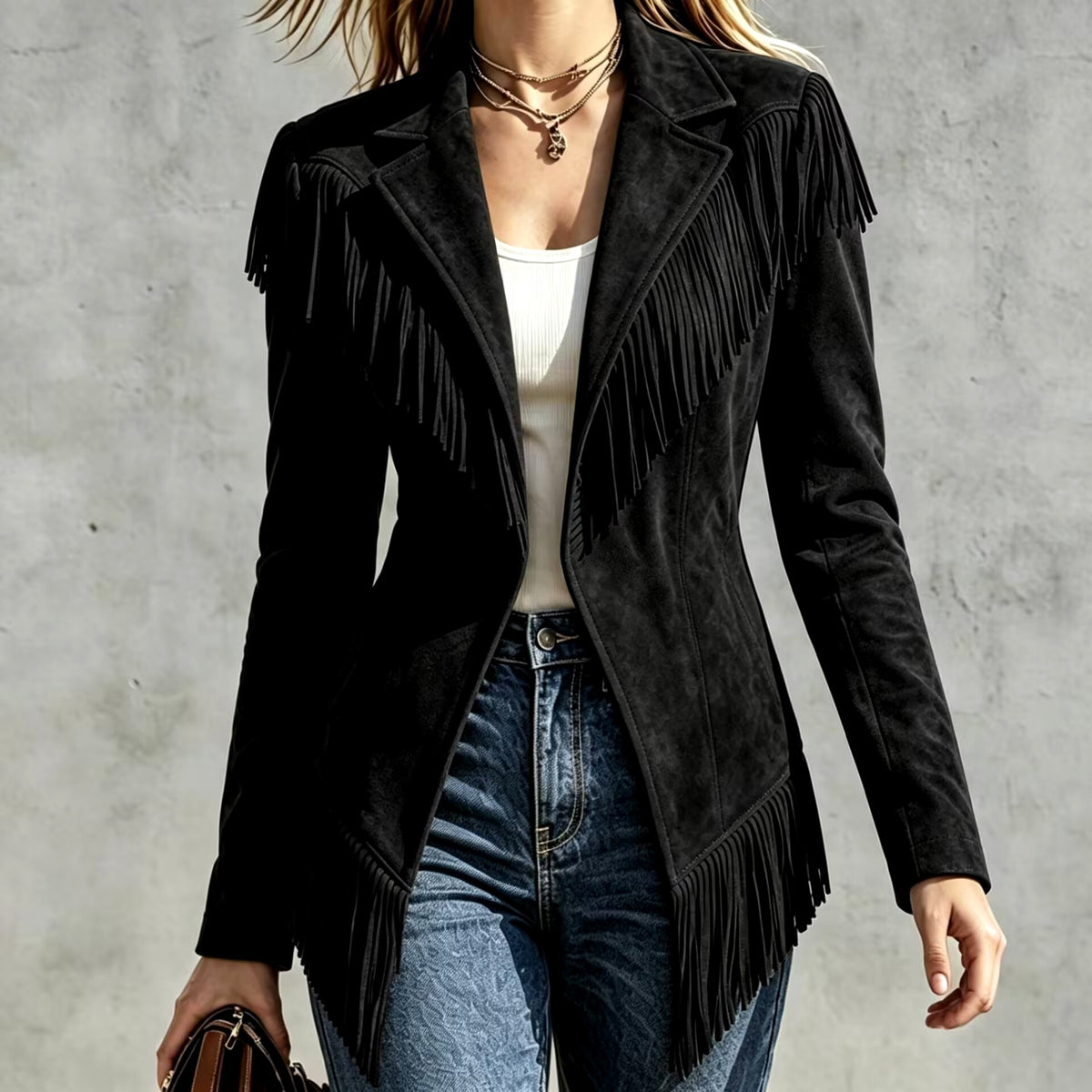 Anais - Women’s Suede-Look Fringe Western Jacket 3