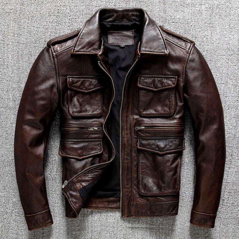 Andrew - Men's Utility Leather Jacket with Flap Pockets 2